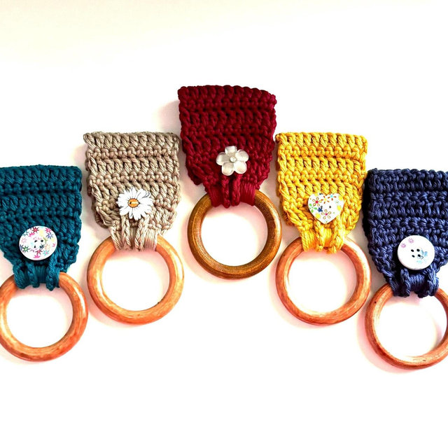 Crocheted Towel Holder, Many Colors to Choose From, Kitchen Towel Hanger, Wooden Ring Towel Holder, Kitchen Accessories, Kitchen Decoration