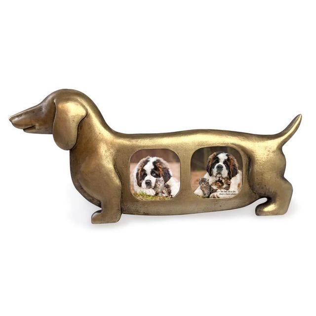 Isaac Jacobs Double 2x2 Resin Sentiments Dog Shaped Picture Frame, Photo Gift for Pet Puppy, Tabletop, Desktop & Wall Display (2x2, Gold)