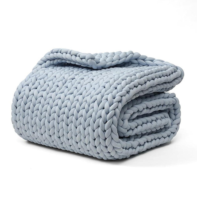 YnM Cooling Chunky Throw Blanket, Medium-Weight, Hand Knitted, Skin Friendly, Ventilated and Breathable, Machine Washable, Home Décor Piece for Couch, Sofa and Bed (Azure Blue, 60x80 Inch)