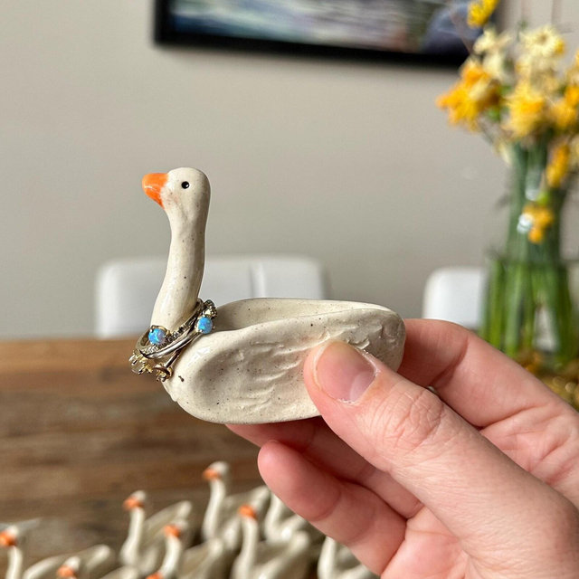 Quirky Goose Ring Holder, fits rings sizes 6.5 and up (read descript.) Goose Ring Holder, Cottagecore, Ceramic Goose, Coquette, Ring Holder