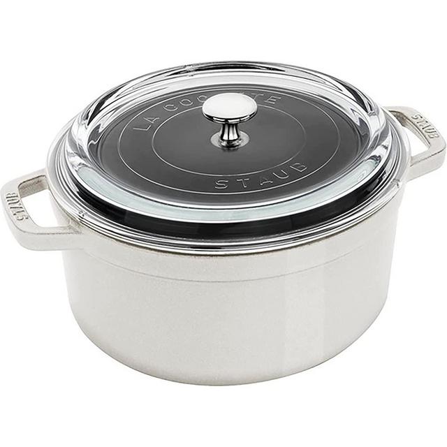 Staub Cast Iron 4-qt Round Cocotte with Glass Lid - White Truffle