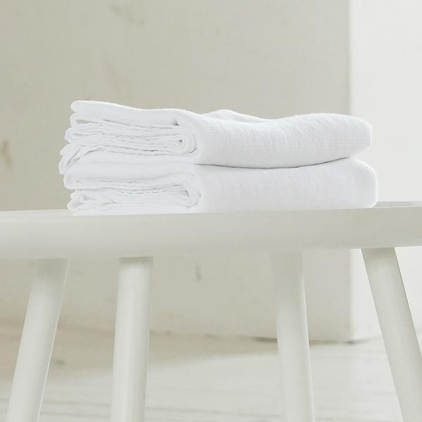 WHITE LINEN WAFFLE BATH TOWEL WASHED 39 X 63