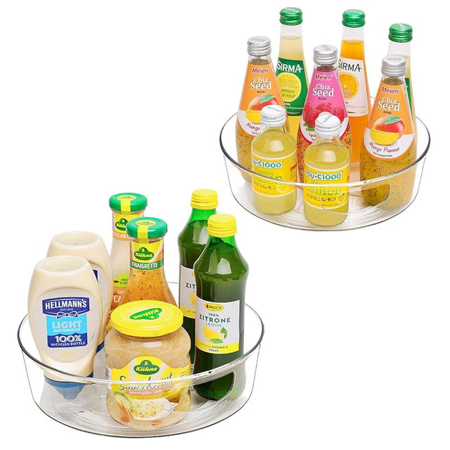 Guzon 2 Pack Lazy Susan Turntable for Cabinet, 10 Inch Lazy Susan Organizer with Handles and High Sides, Clear Rotating Organizer for Kitchen, Pantry, Dresser, Refrigerator, Bathroom, Table, Fridge