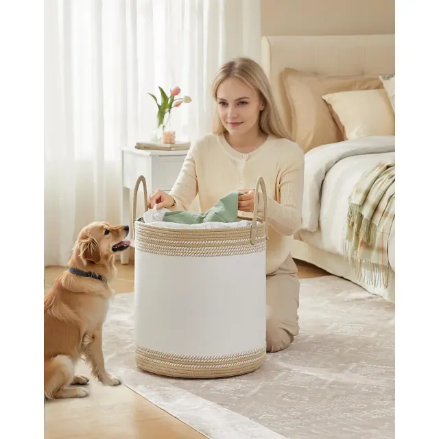 SONGMICS Laundry Hamper, 18.9 Gal. Laundry Basket, Laundry Bag with Lid, with Handles, Drawstring, for Clothing, Blankets, Camel Brown