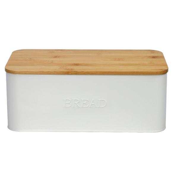 OUTSHINE White Bread Box for Kitchen Countertop, Cutting Board Lid, White, Small, Ceramic Bread Box and Bin