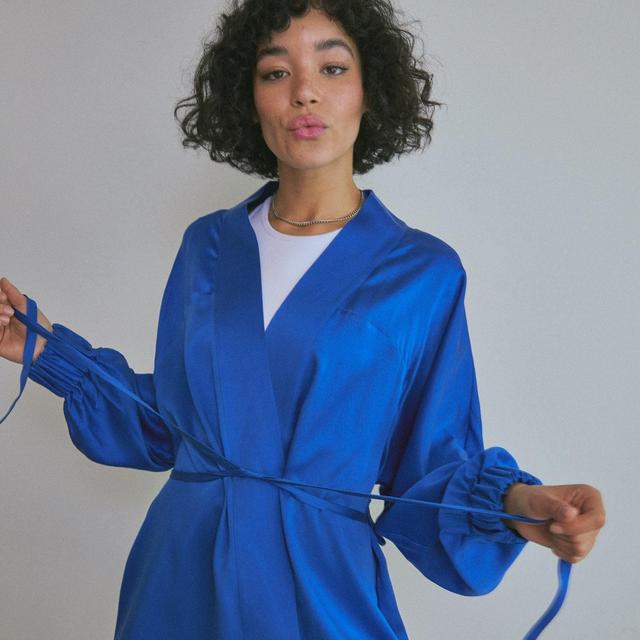 Washable Silk Robe in Navy