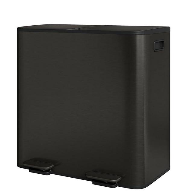 GarveeHome 2 x 10.6 Gallon Stainless Steel Double Trash Can with Lid for Kitchen, Large Dual Trash and Recycle Bin Combo, Step-on Kitchen Metal Garbage Cans, PP Inner Buckets, Liner Rim, Matte Black