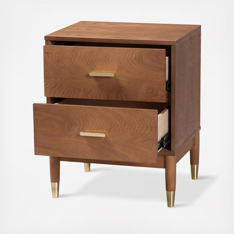 Baxton Studio, Mandolin Mid-Century 2-Drawer Nightstand | Zola