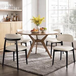 Wooden Dining Chairs Set of 4, Modern Farmhouse Fabric Upholstered Kitchen Chairs with Curve Back, Mid-Century Dining Room Chairs for Living Room Kitchen Vanity Restaurant Cafe with Black Legs, Beige