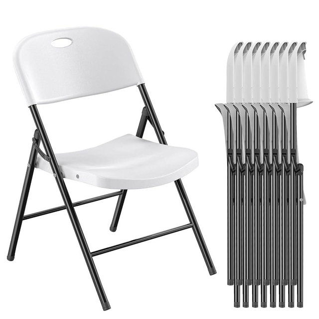 Nazhura 350 Weight Limit Heavy Duty Plastic Folding Chair with Reinfoced Steel Frame for Indoor and Outdoor, Wedding, Party, Restaurant, Meeting Room, Patio and Garden (8, White)