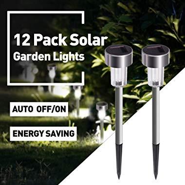 Solar Lights Outdoor, 12Pack Outdoor Lights - Waterproof, Stainless Steel Outdoor Solar Lights, Solar Garden Lights LED Solar Powered Landscape Lighting for Patio Pathway Walkway Driveway Lawn & Yard