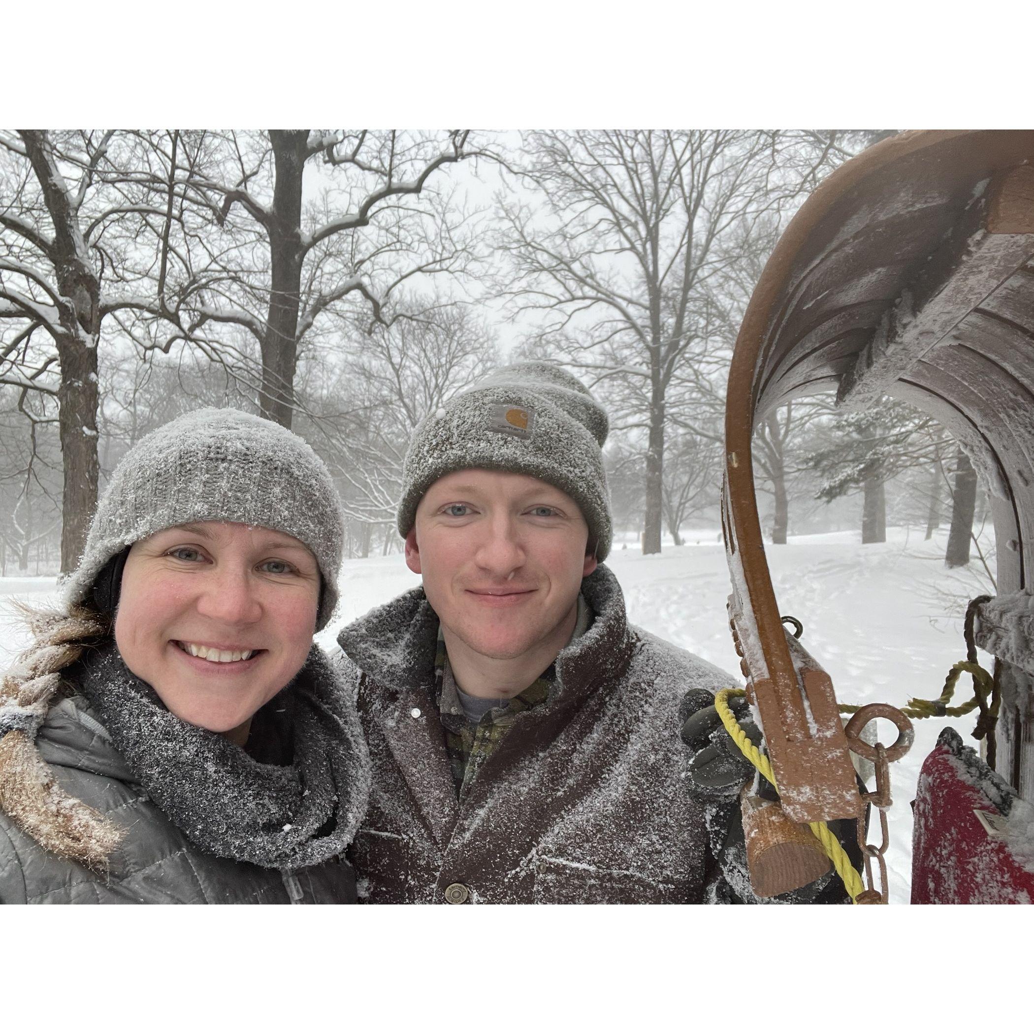 First shared snow with an afternoon of sledding.