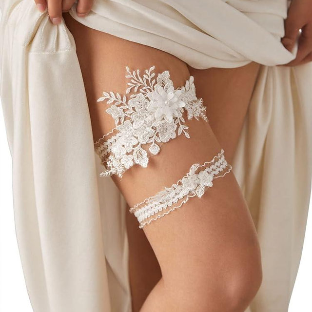 Aprildress 2 Pieces Wedding Garter Set for Bride with Stretchy Soft Lace Band PGT400