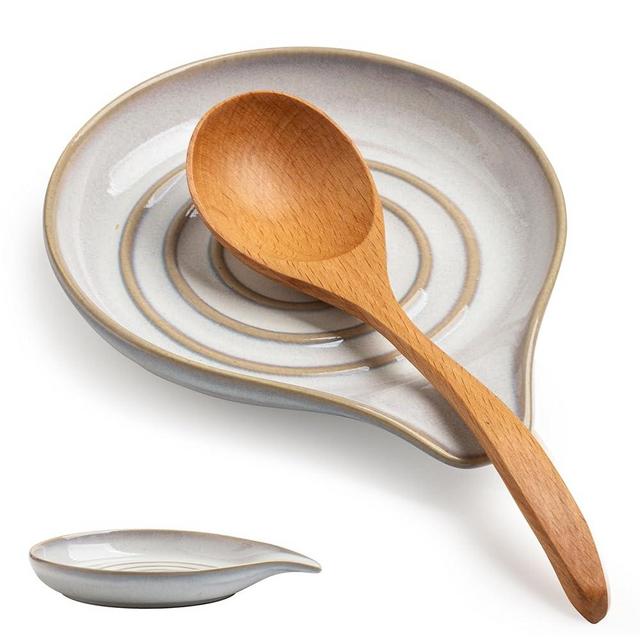 Cormomu Ceramic Spoon Rest for Stove Top, Large Spoon Holder for Kitchen Counter, Heat-Resistant & Easy to Clean, Non-Stick Spatula Holder for Cooking, Coffee Spoon, Kitchen Decor, White