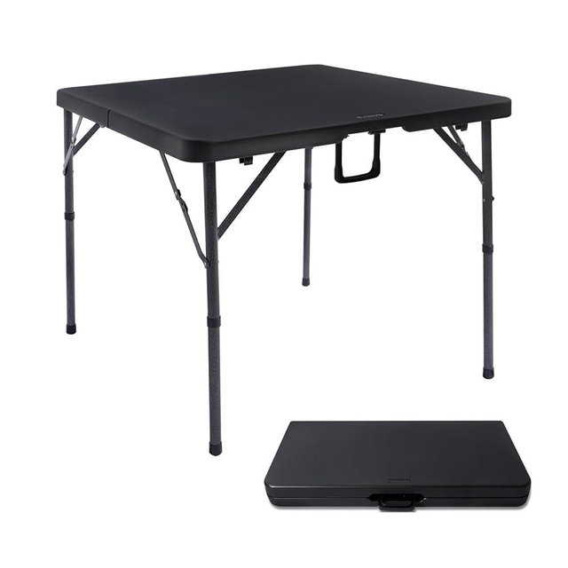 Byliable 34" Square Folding Card Table, Fold-in-Half Utility Dining Portable Table Heavy Duty HDPE Plastic Foldable with Carrying Handle Indoor Outdoor for Picnic, Camping, Party, Black