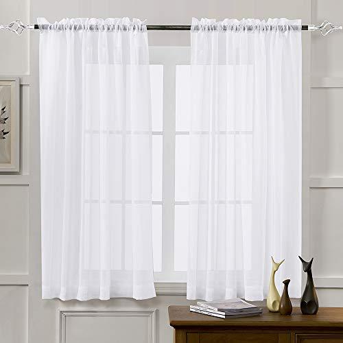 Sheer Curtains White 63 Inch Length, Rod Pocket Voile Drapes for Living room, Bedroom, Window Treatments Semi Crinkle Curtain Panels for Yard, Patio, Villa, Parlor, Set of 2, 52"x 63", by Mystic Home.