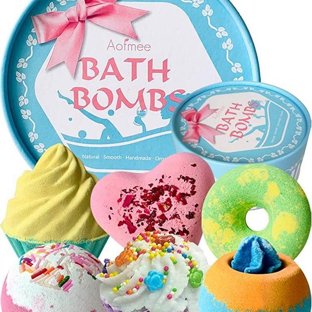 Aofmee Bath Bombs Gift Set, Handmade Bubble and Floating Fizzies Spa Kit, Shea and Cocoa Dry Skin Moisturize, Birthday Valentines Mothers Day Anniversary Christmas Gifts for Women, Mom, Her, Kids