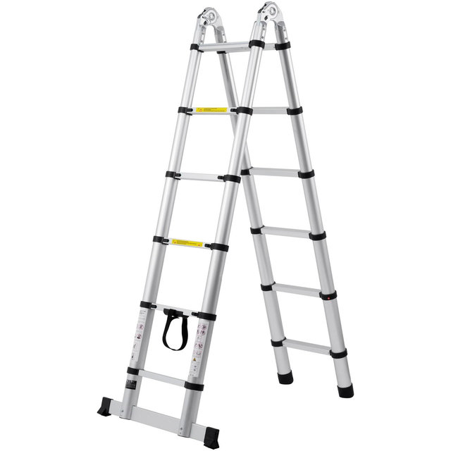 VEVOR Telescoping Ladder, 12.5FT A-Shape Aluminum Extension Ladder Lightweight, Multi-button Retraction Collapsible Ladder, Silver