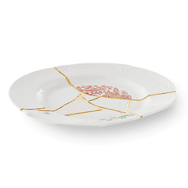 Seletti Kintsugi Dinner Plate in Porcelain and 24 Carat Gold mod. 1