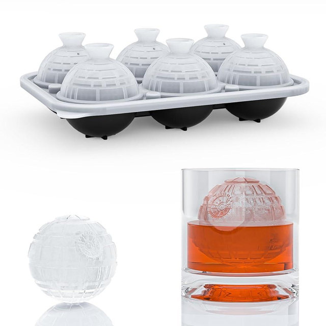 6 Chamber 2.34" 3D Death Star Ball Ice Cube Tray With Funnel,Large Round Ice Ball Molds Silicone Fun Shapes Whiskey Circle Ice Tray,For Chilling Whiskey,Cocktails,Bourbon,Brandy and Beverages