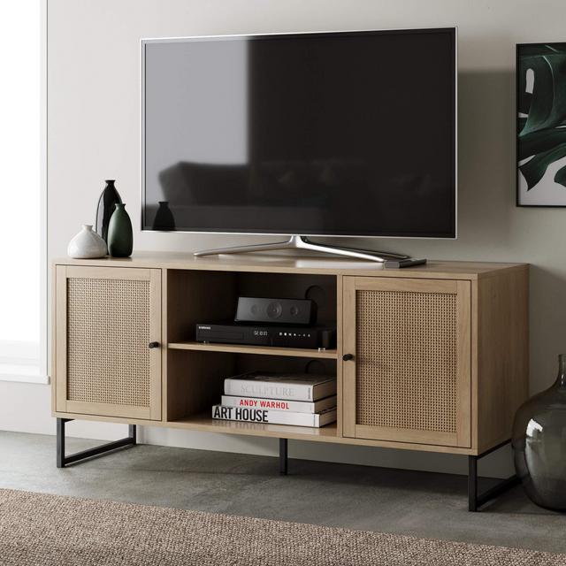 Nathan James Modern TV Stand Entertainment Cabinet, Console with a Natural Wood Finish and Matte Accents with Storage Doors for Living Media Room, Oak/Black