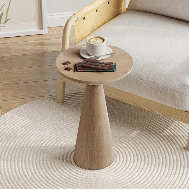 COZAYH Small Pedestal End Table Round Farmhouse Martini Table Wood Plant Stand Rustic Drink Table for Small Space Living Room, Natural Wood