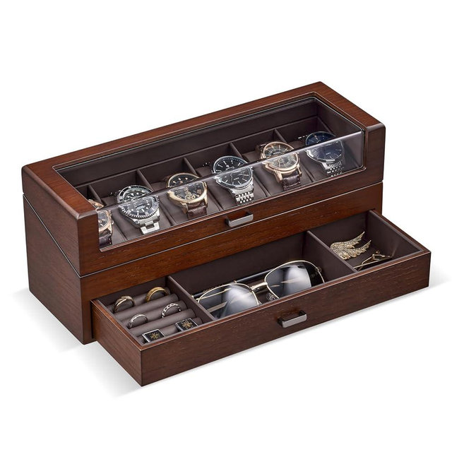 ProCase Wooden Watch Box for Men, Wood Watch Display Case Men's Jewelry Organizer Box with Drawer -6 Slot, Walnut