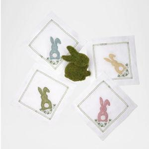 Deborah Rhodes Cottontail Embroidered Cocktail Napkins, Set of 4