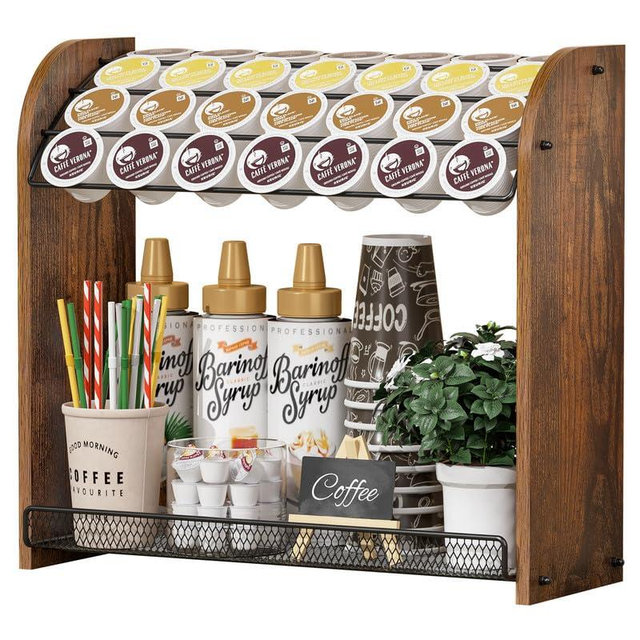 Lixple K Cup Holder - 2-Tier K Cup Organizer, Metal Coffee Pod Holder for Counter, Easy Assembly (Rustic Brown)