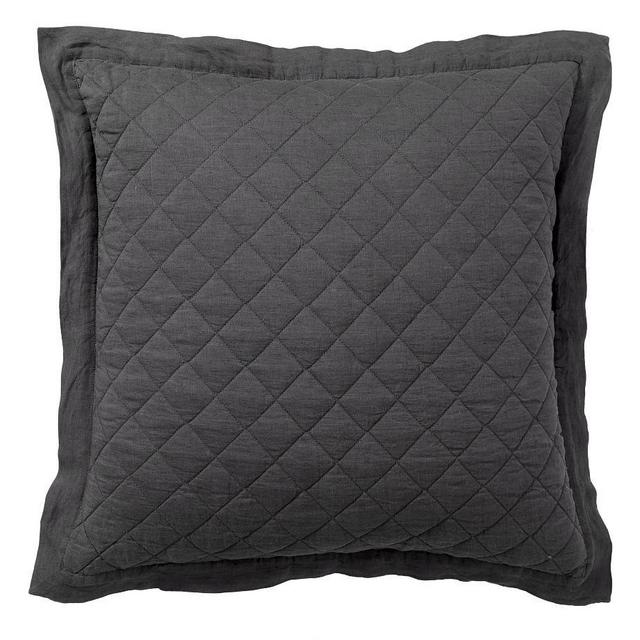 Belgian Flax Linen Diamond Quilted Sham, Euro, Ebony