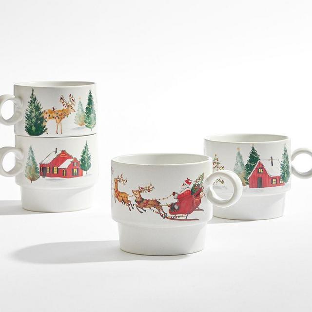 Christmas In The Country Mixed Stacking Decal Mugs, Set of 4