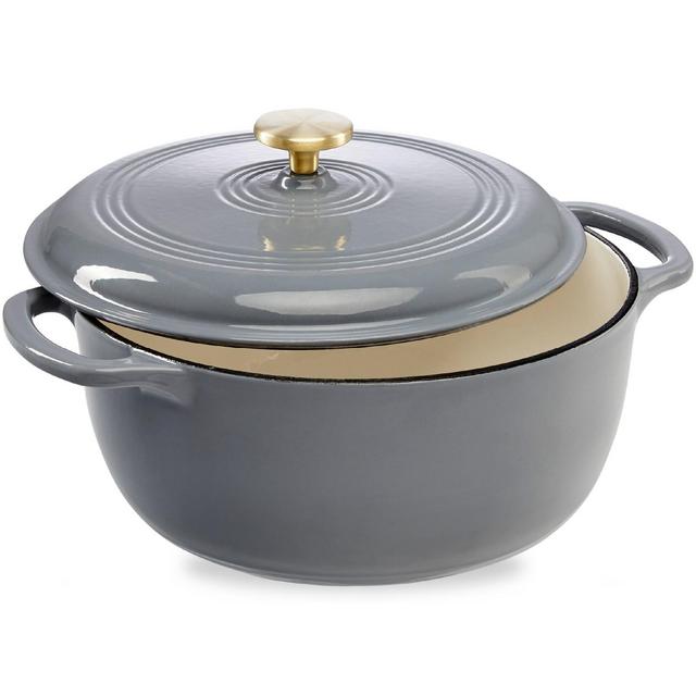 Best Choice Products 7.5 Quart Enamel Cast-Iron Dutch Oven, Heavy-Duty Cookware w/ Dual Handles, Lid - Graphite Gray