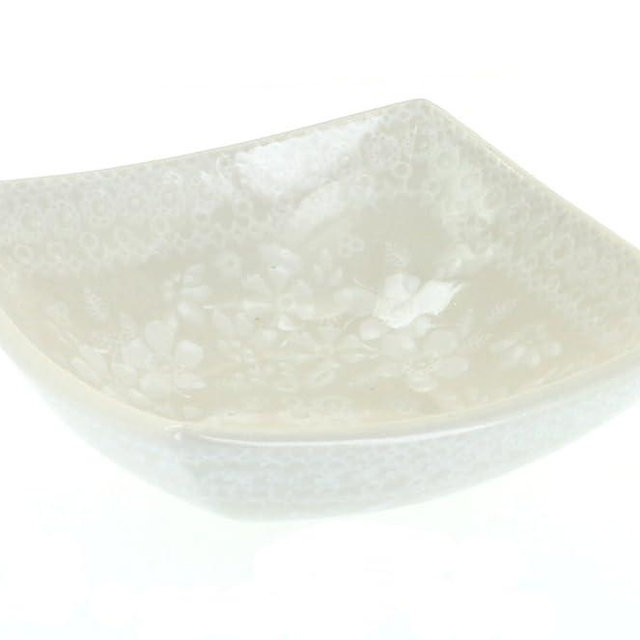 Blue Rose Polish Pottery - Off-white White Lace Small Square Bowl - 5.25" Square - Unique Dish for Appetizers, Nuts, or Candy