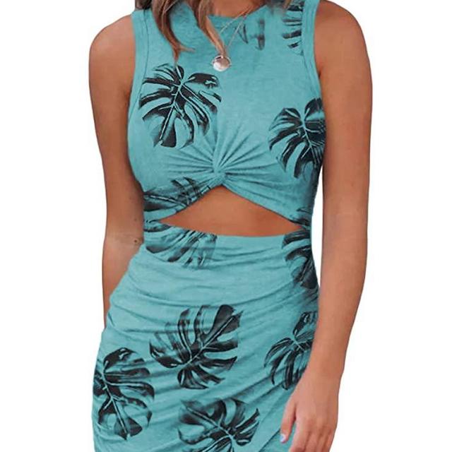 Acelitt Women's 2023 Summer Sleeveless Hollow Out Twist Bodycon Dress Wrap Slim Fit Party Evening Dresses