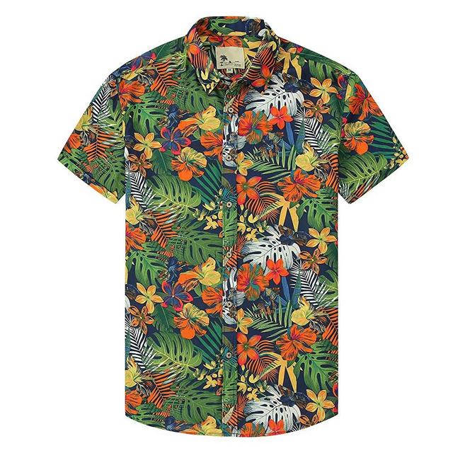 Damipow Hawaiian Shirts for Men Short Sleeve Aloha Beach Shirt Floral Summer Casual Button Down Shirts