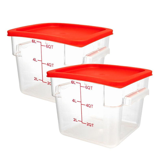 WELKOR 2 Pack Square Food Storage Container With Lid,2-12 Quart Commercial Storage Box With Scale & Handle,Cake Making,Dough Marinating Meat,Kitchen Supplies (6 Quart)