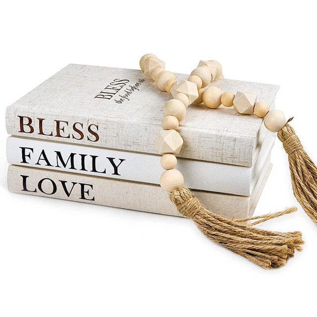 Linen Covered Decor Books 3 Pieces, Decorative Books for Home Decor, Coffee Table Books Decor, Stacked Book Decor - Shelf, Entryway, Console Table, Fireplace Mantel Decor (Bless/Family/Love)