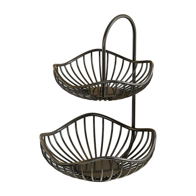 JISADER 2 Tiered Fruit Basket Basket Tray Modern Efficient Organization Kitchen Black Countertop Organizer Sturdy Iron Fruit Bowl, 30cmx40cm