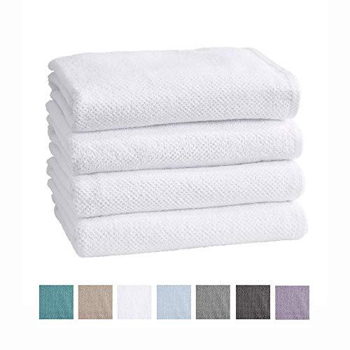 Great Bay Home 100% Cotton Quick-Dry Bath Towel Set (30 x 52 inches) Highly Absorbent, Textured Popcorn Weave Bath Towels. Acacia Collection (Set of 4, Optic White)
