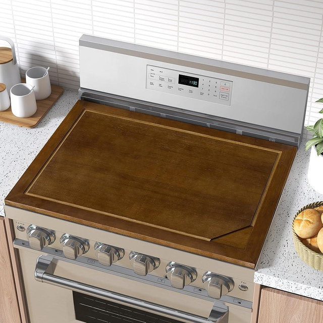 Noodle Board Stove Cover, Stove Top Cutting Board, 30"L x 22"W x 0.75"Th Charcuterie Boards, Large Cutting Board With Juice Grooves and Handles-Walnut Color
