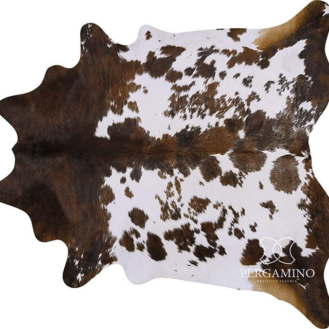 Tricolor Brazilian Cowhide Area Rug, Cowskin Leather Hide for Home Living Room (XL) 7 x 6 ft by Pergamino