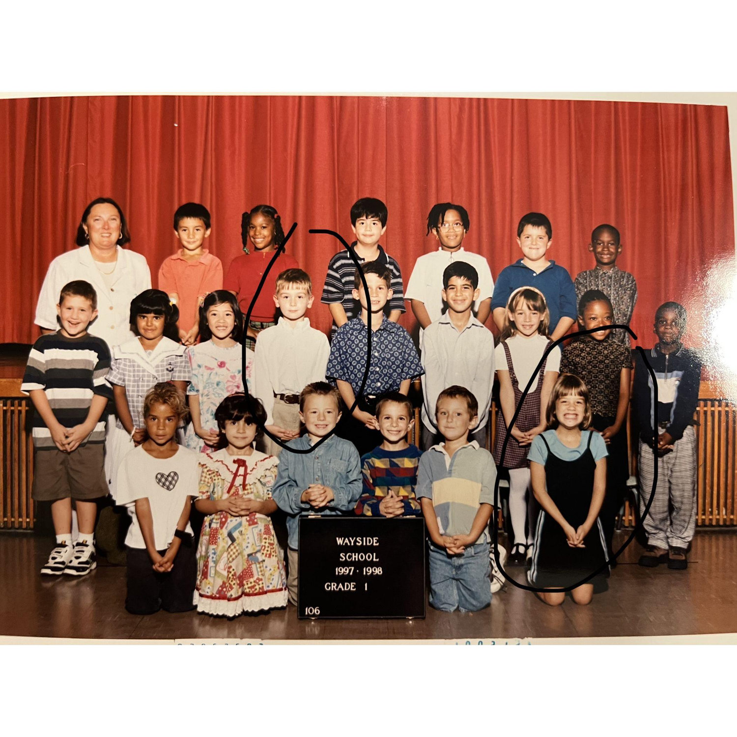 Our first grade class picture. You can already see our personalities starting to emerge. Joey--the shy sweet boy with his hands crossed. Lindsay--being silly because she was tired of taking photos.