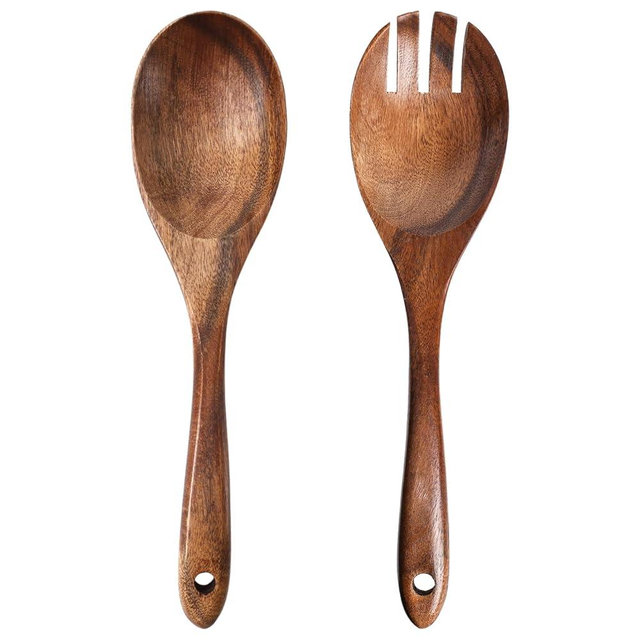 LOVEINUSA Salad Servers, 10.7in Wood Salad Tongs Salad Serving Set Salad Serving Tossing Utensils for Mixing, Tossing and Cooking