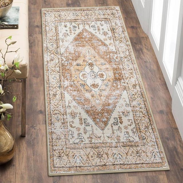 Lahome Boho Rug Runner - 2x4 Area Rug Non-Slip Low-Pile Washble Kitchen Rugs Small Throw Laundry Rug Bath Mat Runner, Oriental Accent Print Carpet Runners for Hallway Bedroom Entryway