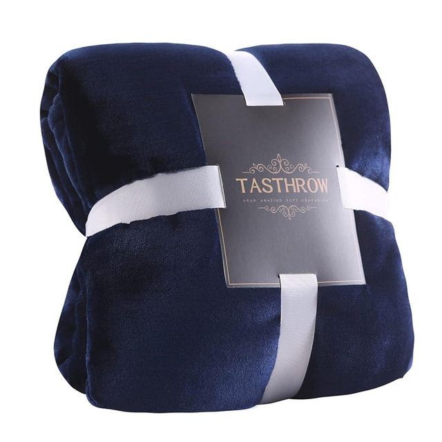 TASTHROW Large Flannel Fleece Throw Blanket, 50×70 Inch - Cozy Lightweight Thick Blanket - All Seasons Suitable for Women, Men and Kids (Two Pack, Navy)