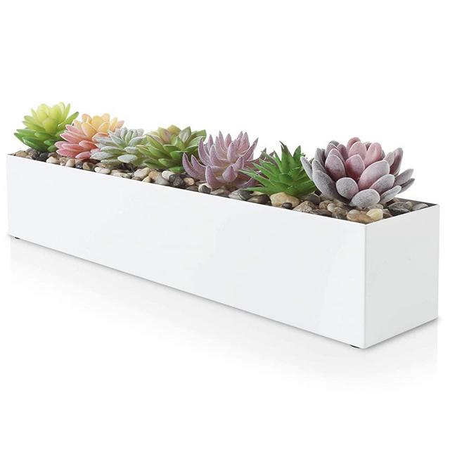 Modern White Rectangle Planter Box | 16" Metal Planter Perfect as a Succulent Planter | Narrow Planter Box for Table or Window Sill Planters Indoor | Rectangular Stainless Steel Long Planter
