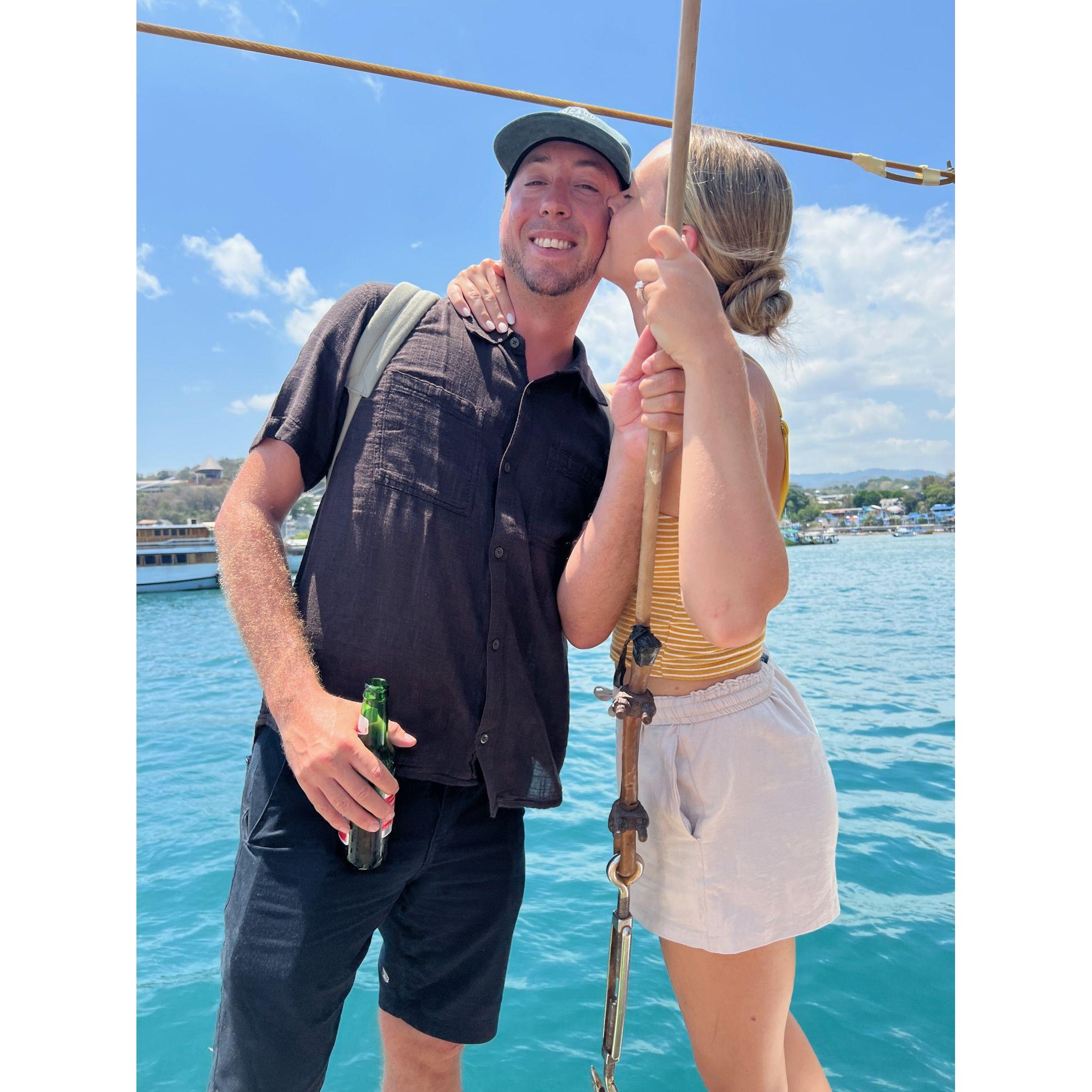 On the boat the day after Travis proposed! I didn't post this photo because I couldn't post the ring until we announced.