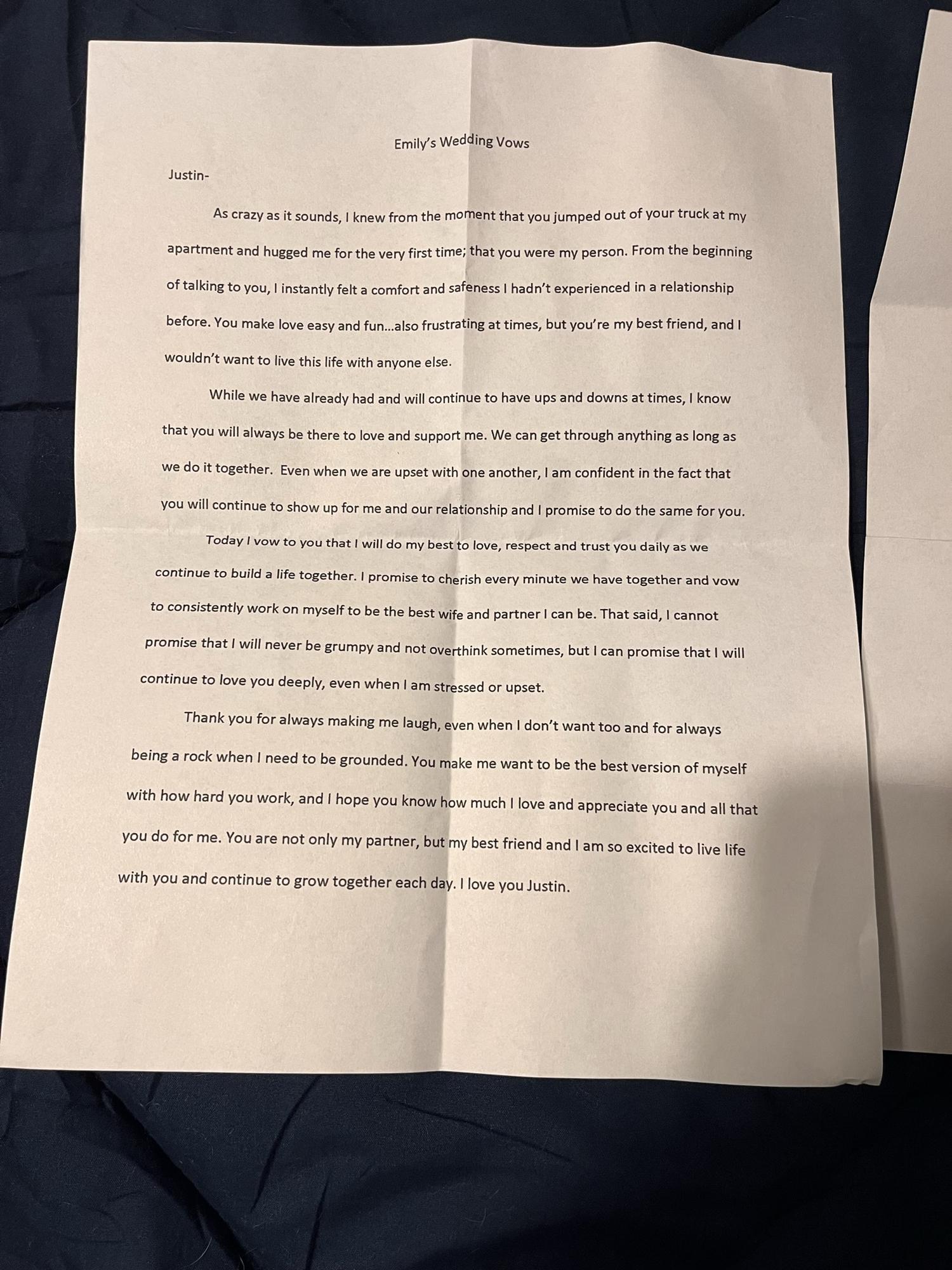 Emily’s vows