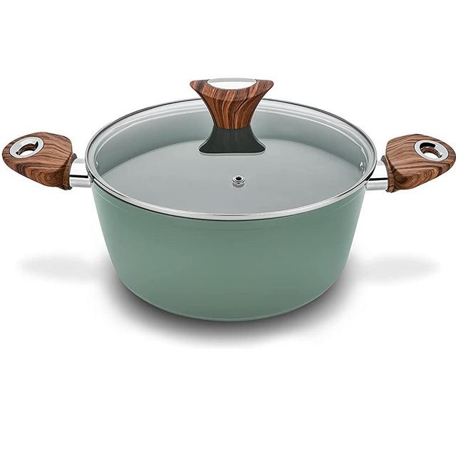 Phantom Chef 4.4 QT Casserole | Stockpot | Aluminum Body Non-Stick Ceramic Coating | With Soft Touch Stay Cool Handle | Dishwasher Safe | Non-Toxic PFOA & PTFE Free Pan | Color Green