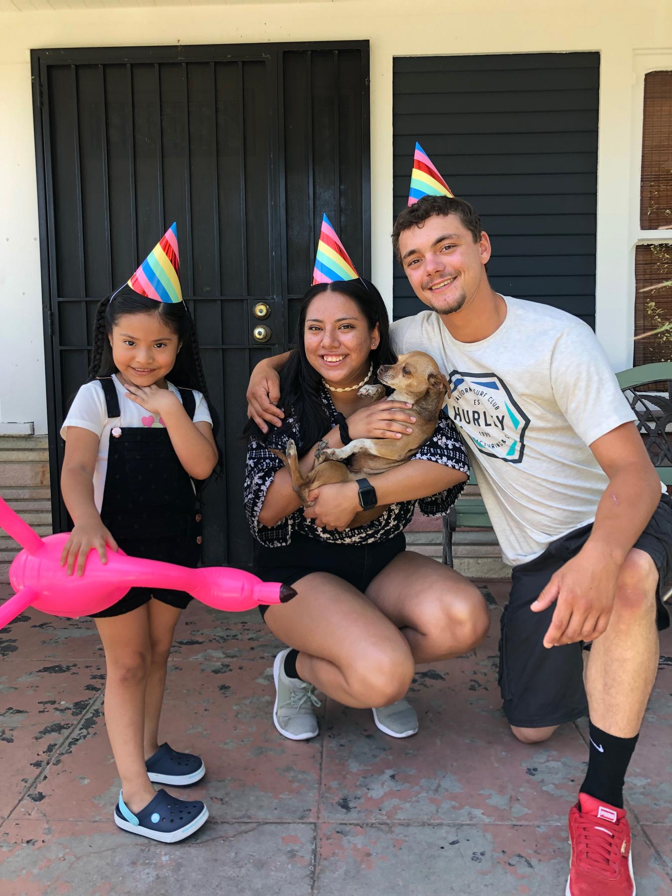 Daisy's 20th birthday with her youngest sister Sophia and her dog Chloe.